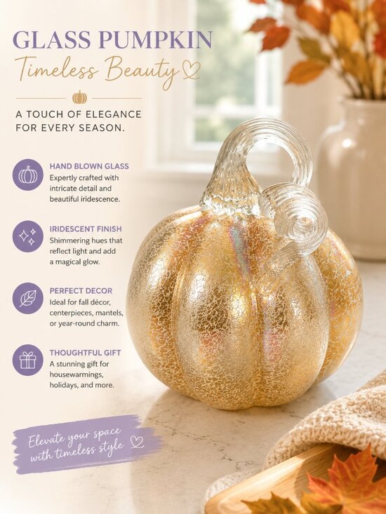Other - Silver Glass Pumpkin Decoration with Gold Accents - Perfect Condition